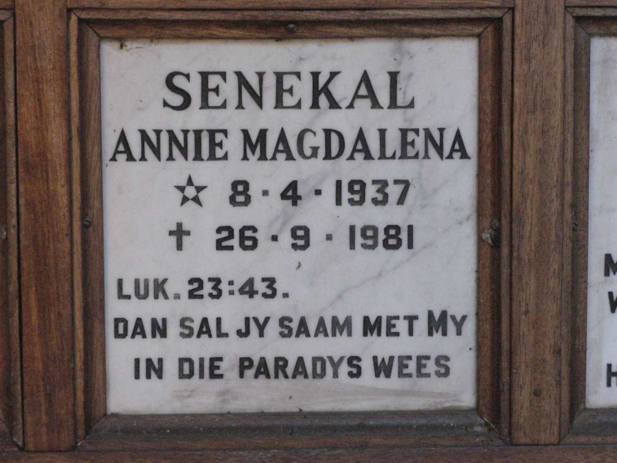 SENEKAL Annie Magdalena 1937-1981
