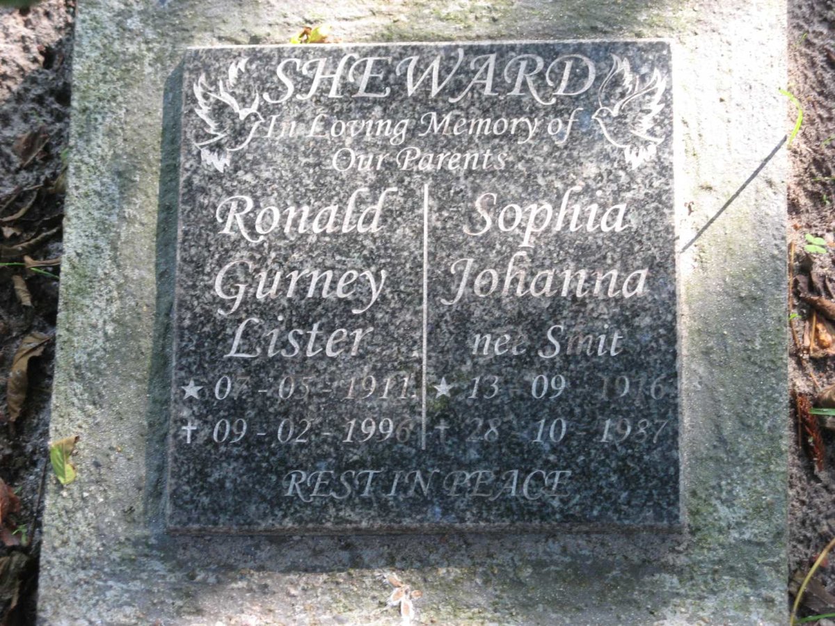 SHEWARD Ronald Gurney Lister 1911-1996 &amp; Sophia Johanna SMIT 1916-1987