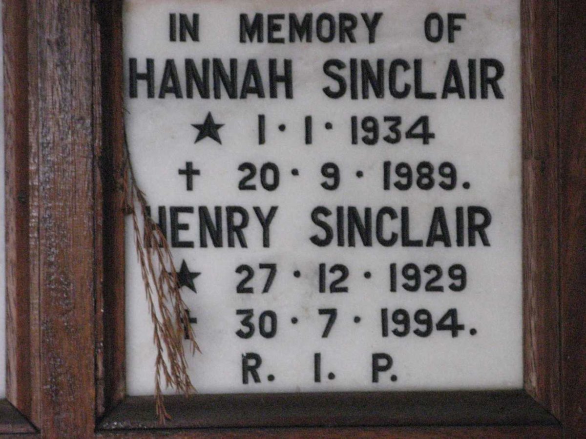 SINCLAIR Henry 1929-1994 &amp; Hannah 1934-1989