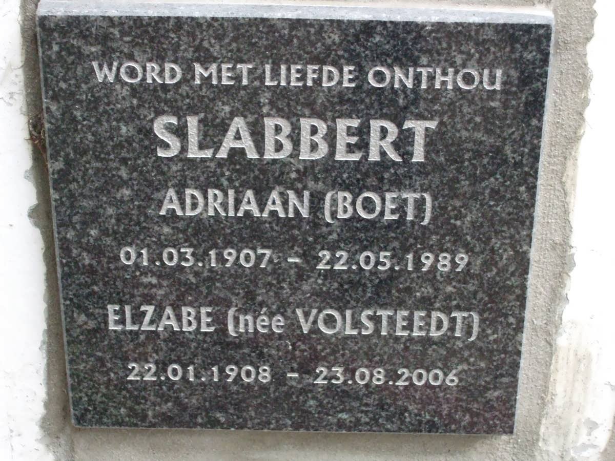 SLABBERT Adriaan 1907-1989 &amp; Elzabe VOLSTEEDT 1908-2006