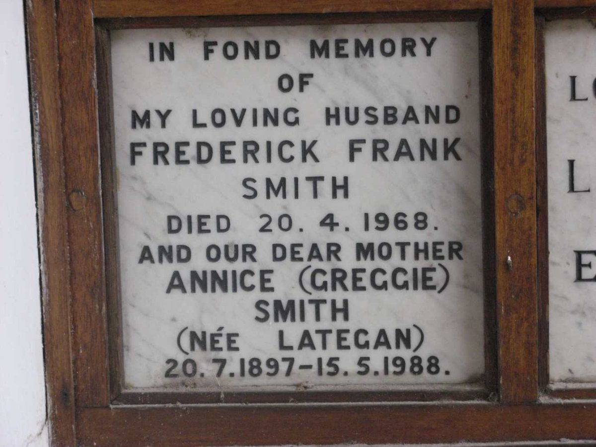 SMITH Frederick Frank -1968 &amp; Annice LATEGAN 1897-1988