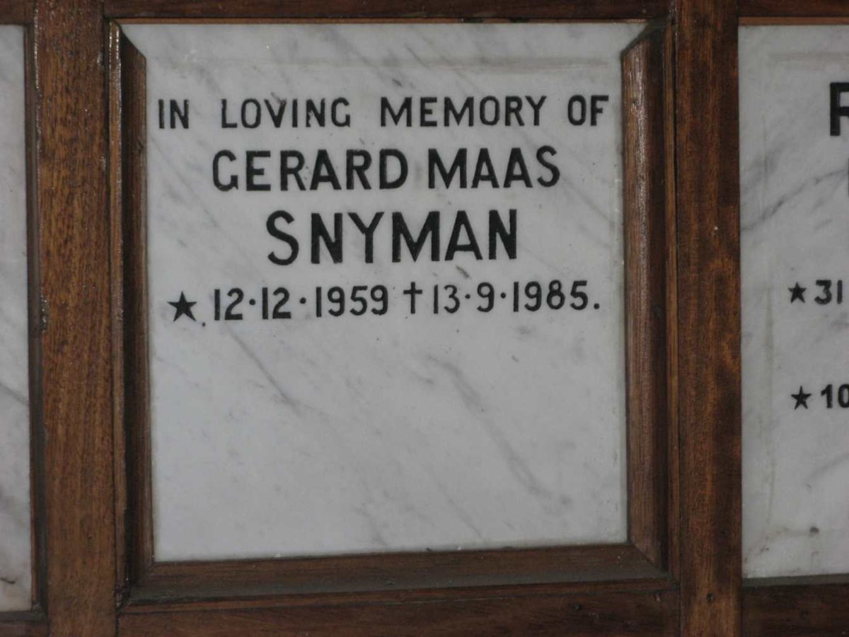 SNYMAN Gerard Maas 1959-1985