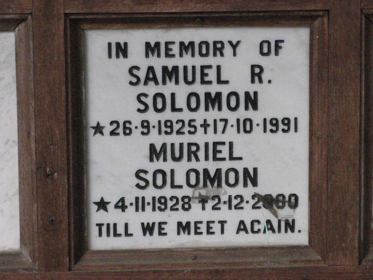 SOLOMON Samuel R. 1925-1991 &amp; Muriel 1928-2000