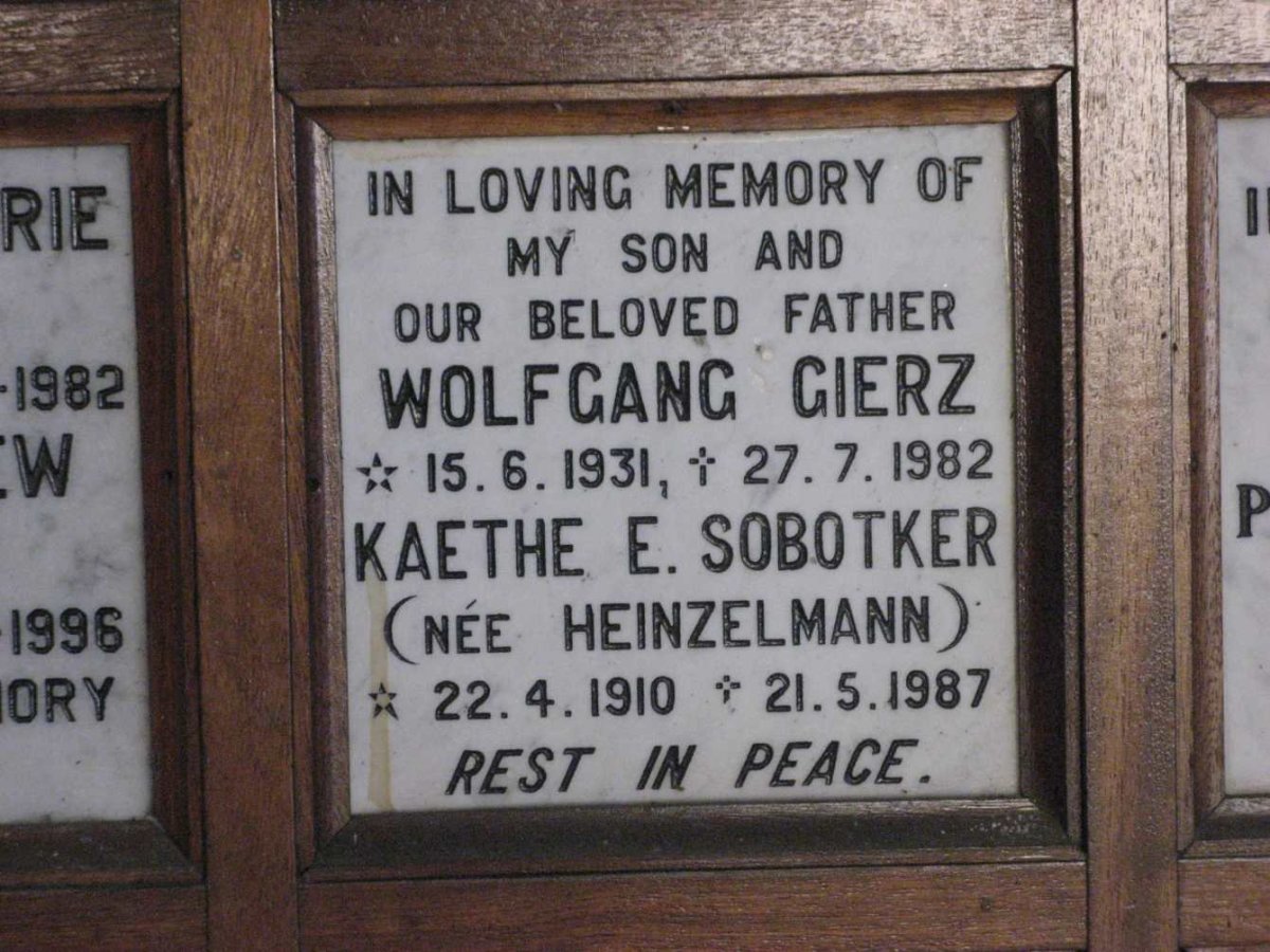 SOBOTKER Kaethe E. nee HEINZELMANN 1910-1987 :: GIERZ Wolfgang 1931-1982