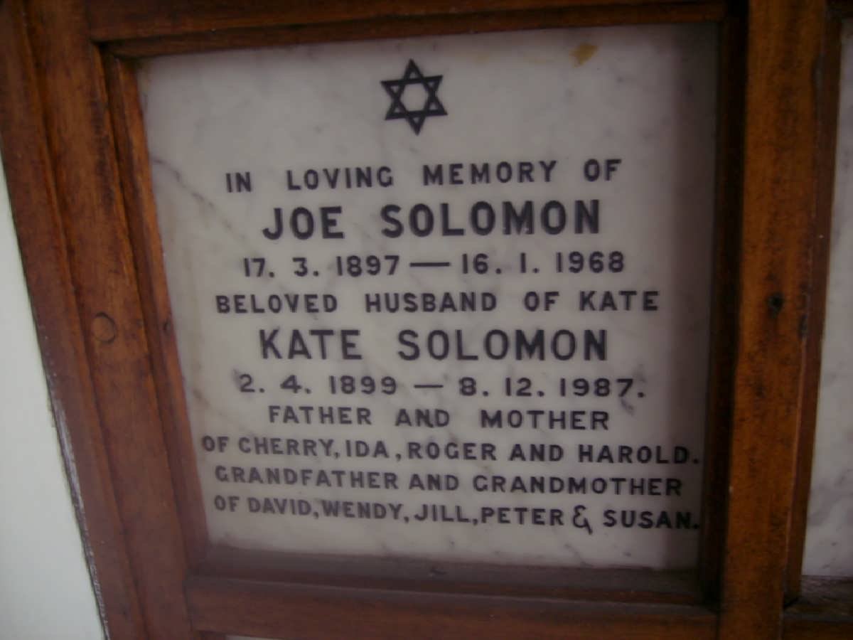 SOLOMON Joe 1897-1968 &amp; Kate 1899-1987