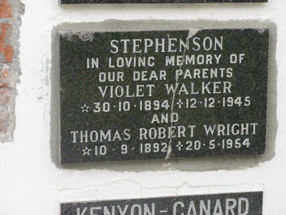 STEPHENSON Thomas Robert Wright 1892-1954 &amp; Violet Walker 1894-1945