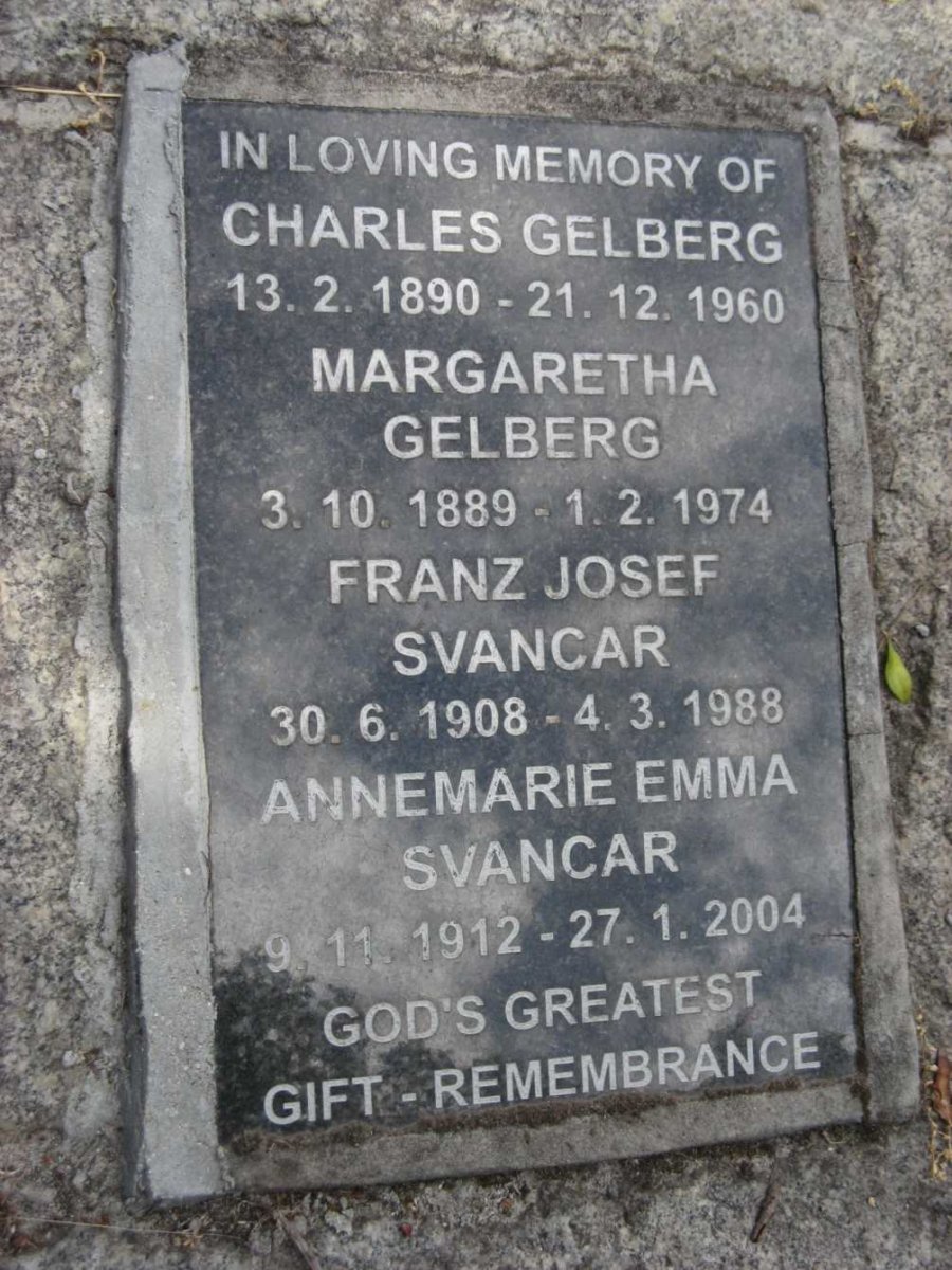 SVANCAR Franz Josef 1908-1988 &amp; Annemarie Emma 1912-2004 :: GELBERG Charles 1890-1960 &amp; Margaretha 1889-1974
