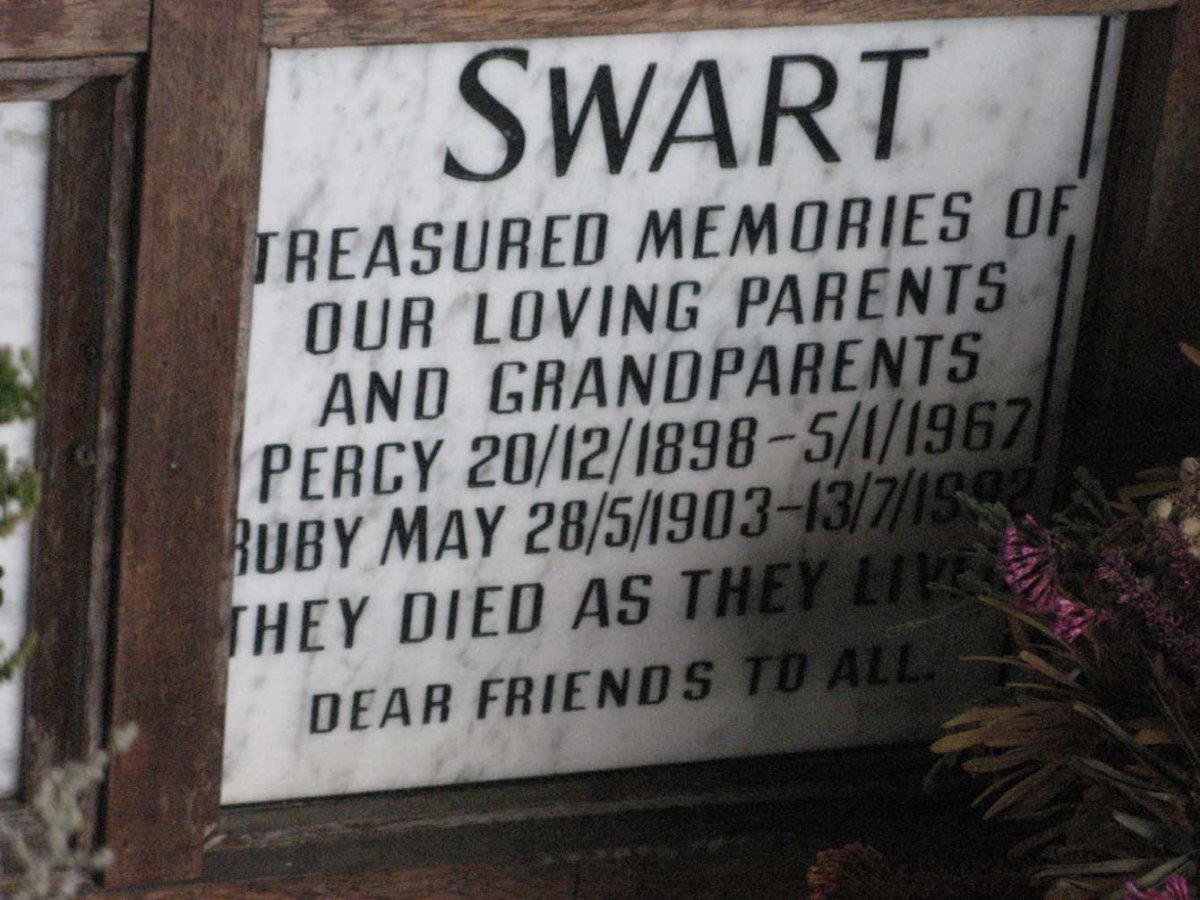 SWART Percy 1898-1967 &amp; Ruby May 1903-1992