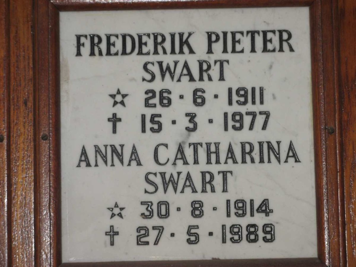SWART Frederik Pieter 1911-1977 &amp; Anna Catharina 1914-1989