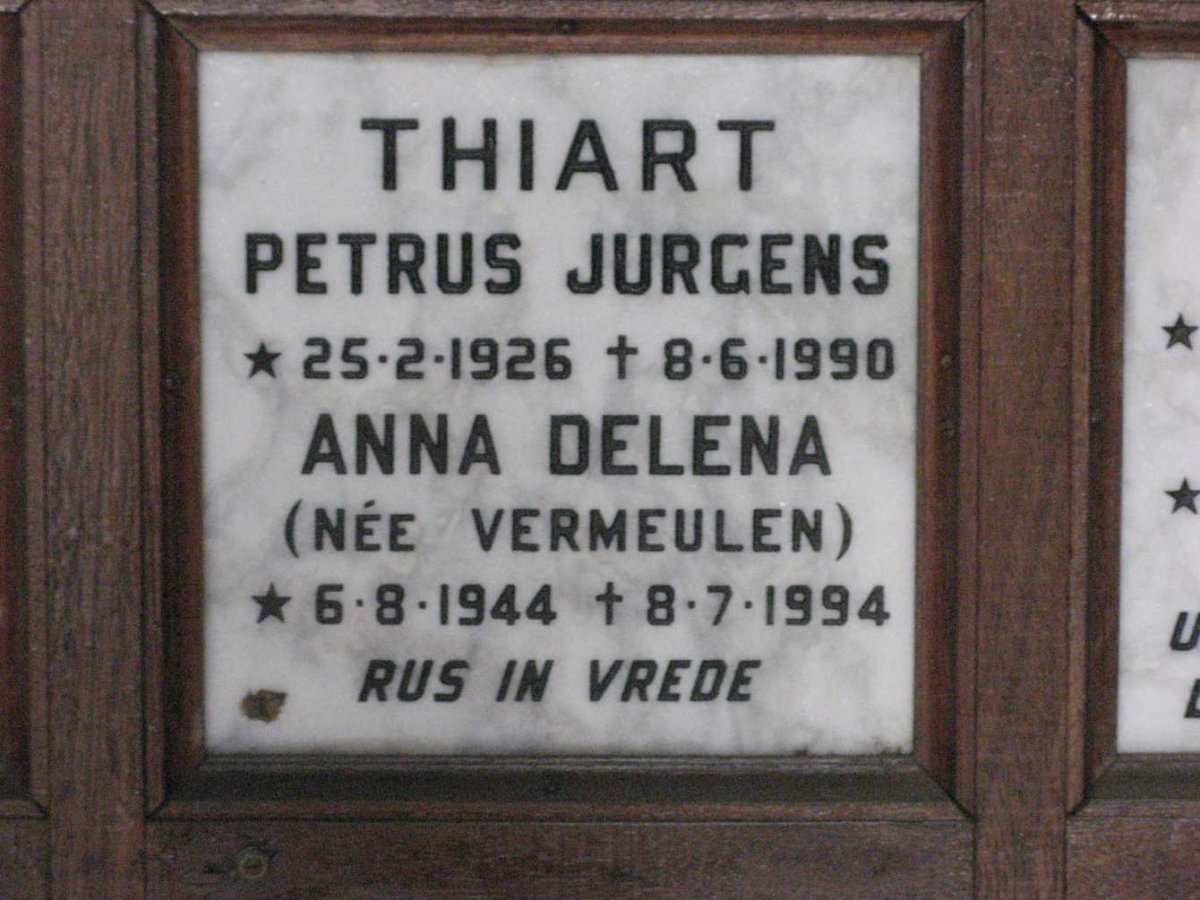 THIART Petrus Jurgens 1926-1990 &amp; Anna Delena VERMEULEN 1944-1994
