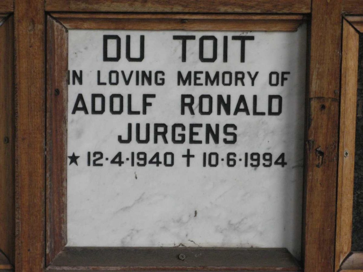 TOIT Adolf Ronald Jurgens, du 1940-1994