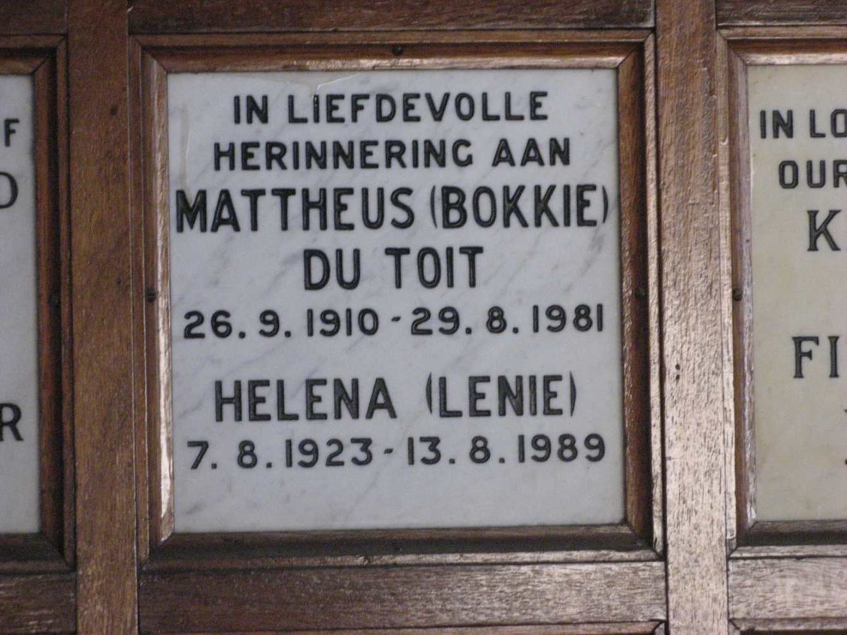 TOIT Mattheus, Du 1910-1981 &amp; Helena 1923-1989