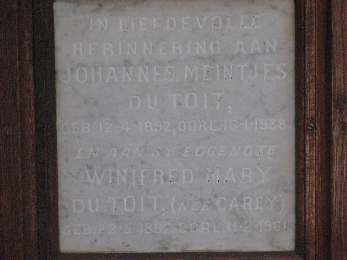 TOIT Johannes Meintjes, du 1892-1938 &amp; Winifred Mary CAREY 1897-1961