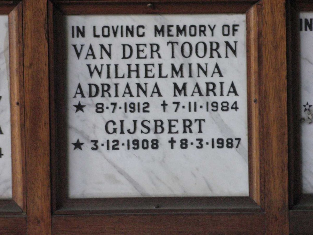 TOORN Gijsbert, van der 1908-1987 &amp; Wilhelmina Adriana Maria 1912-1984