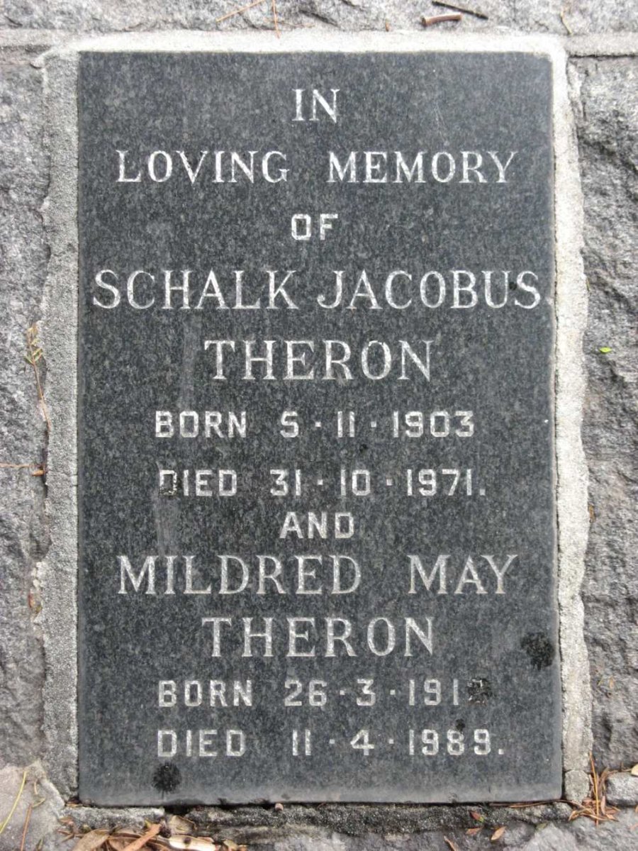 THERON Schalk Jacobus 1903-1971 &amp; Mildred May 1912-1989
