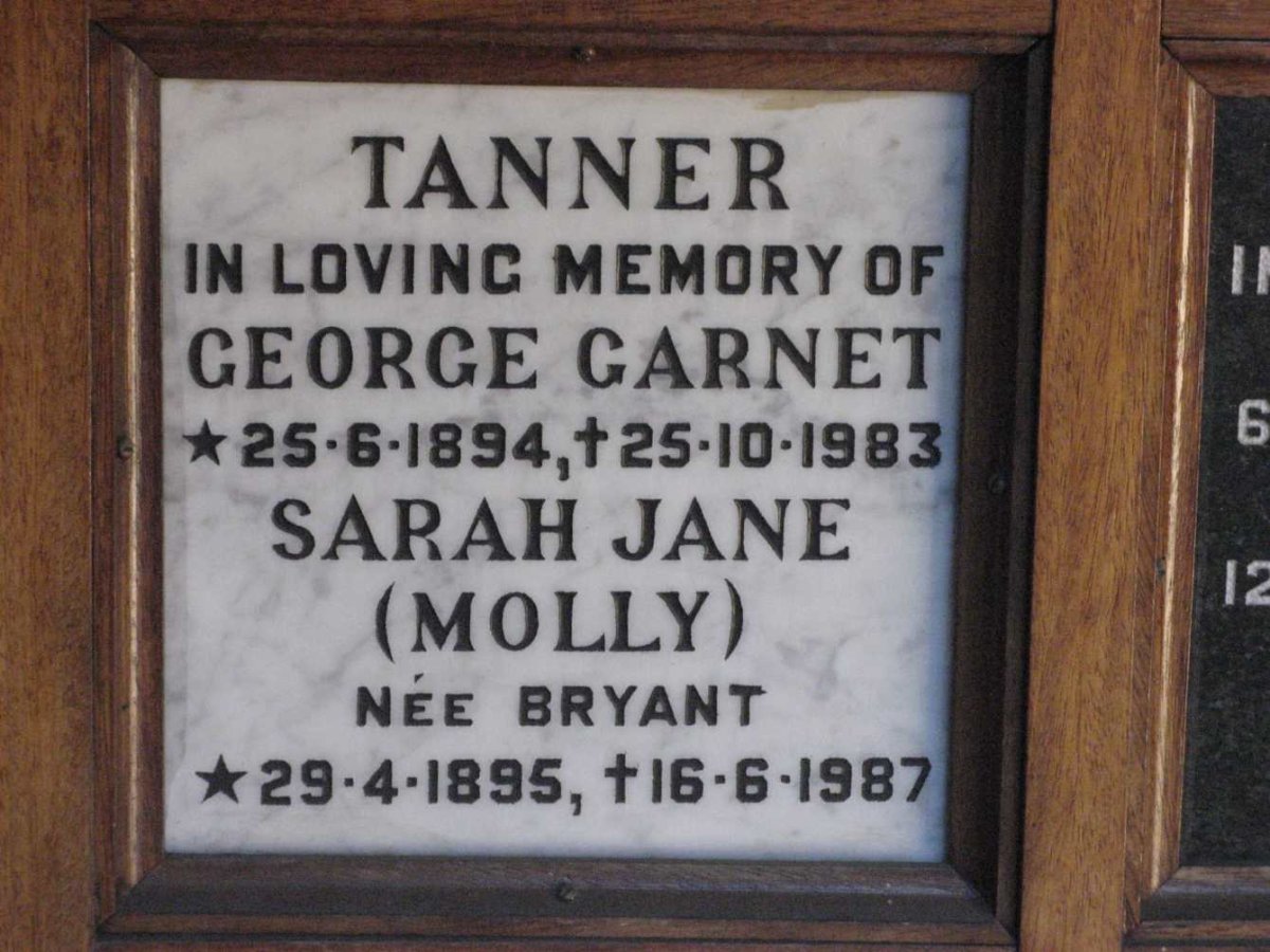 TANNER George Garnet 1894-1983 &amp; Sarah Jane BRYANT 1895-1987