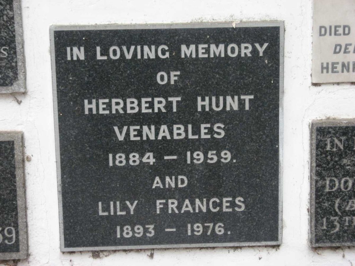 VENABLES Herbert Hunt 1884-1959 &amp; Lily Frances 1893-1976