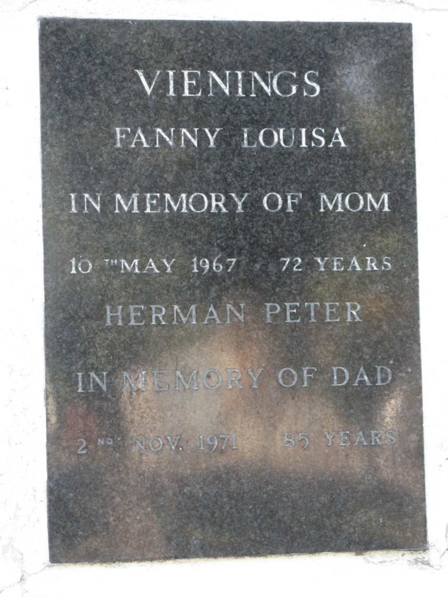 VIENINGS Herman Peter -1971 &amp; Fanny Louisa -1967