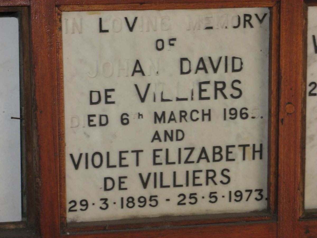 VILLIERS Johan David, de -1965 &amp; Violet Elizabeth 1895-1973