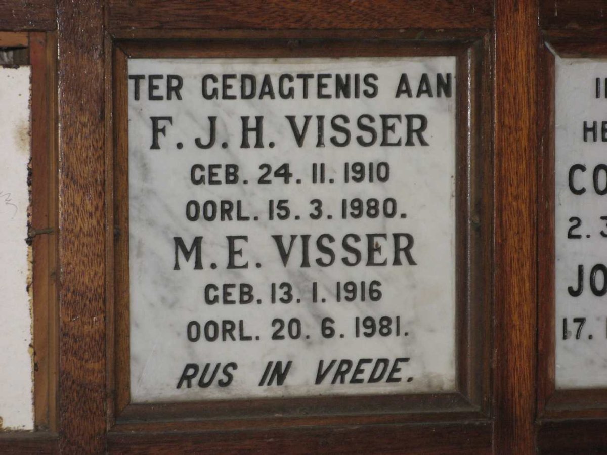 VISSER F.J.H. 1910-1980 &amp; M.E. 1916-1981