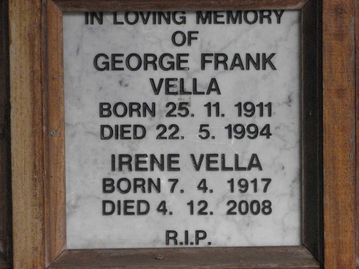 VELLA George Frank 1911-1994 &amp; Irene 1917-2008