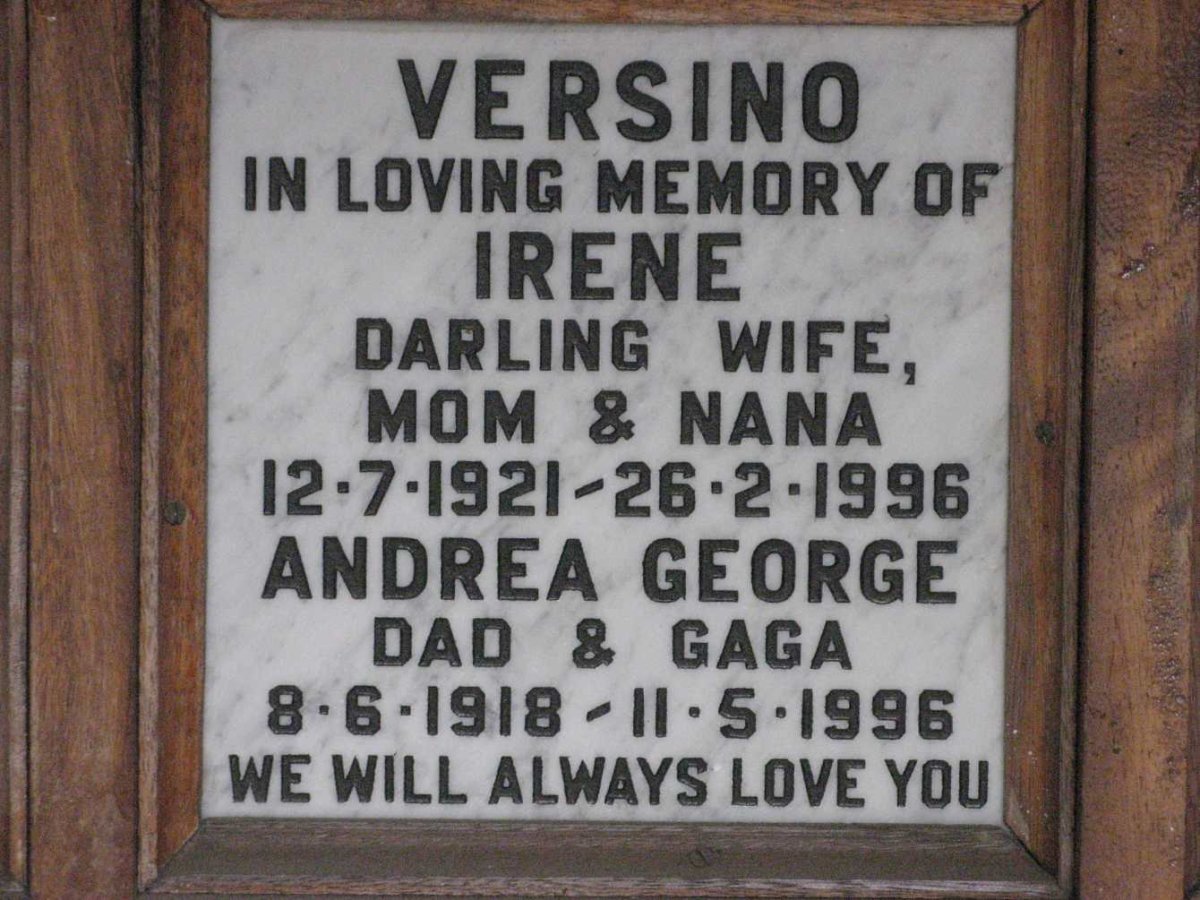 VERSINA Andrea George 1918-1996 &amp; Irene 1921-1996