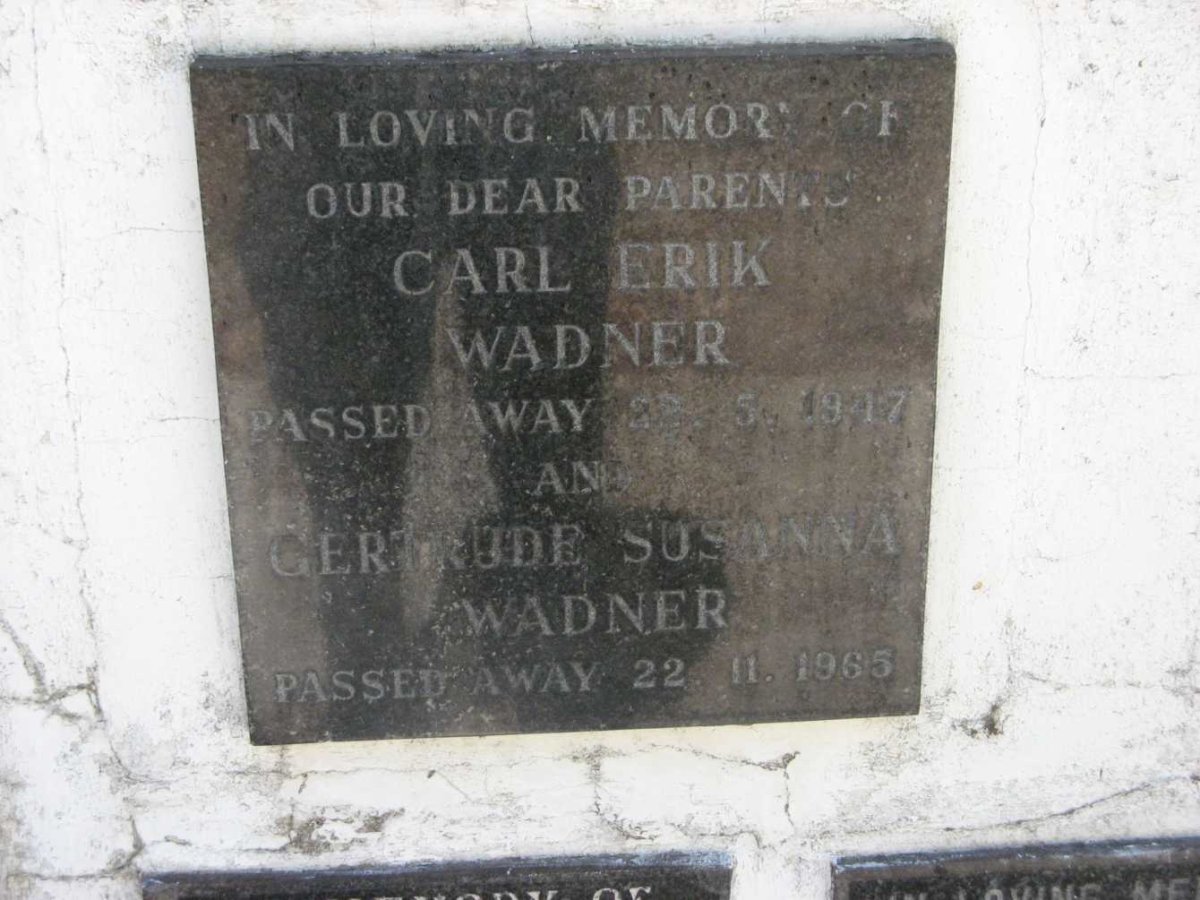 WADNER Carl Erik -1947 &amp; Gertude Susanna -1965