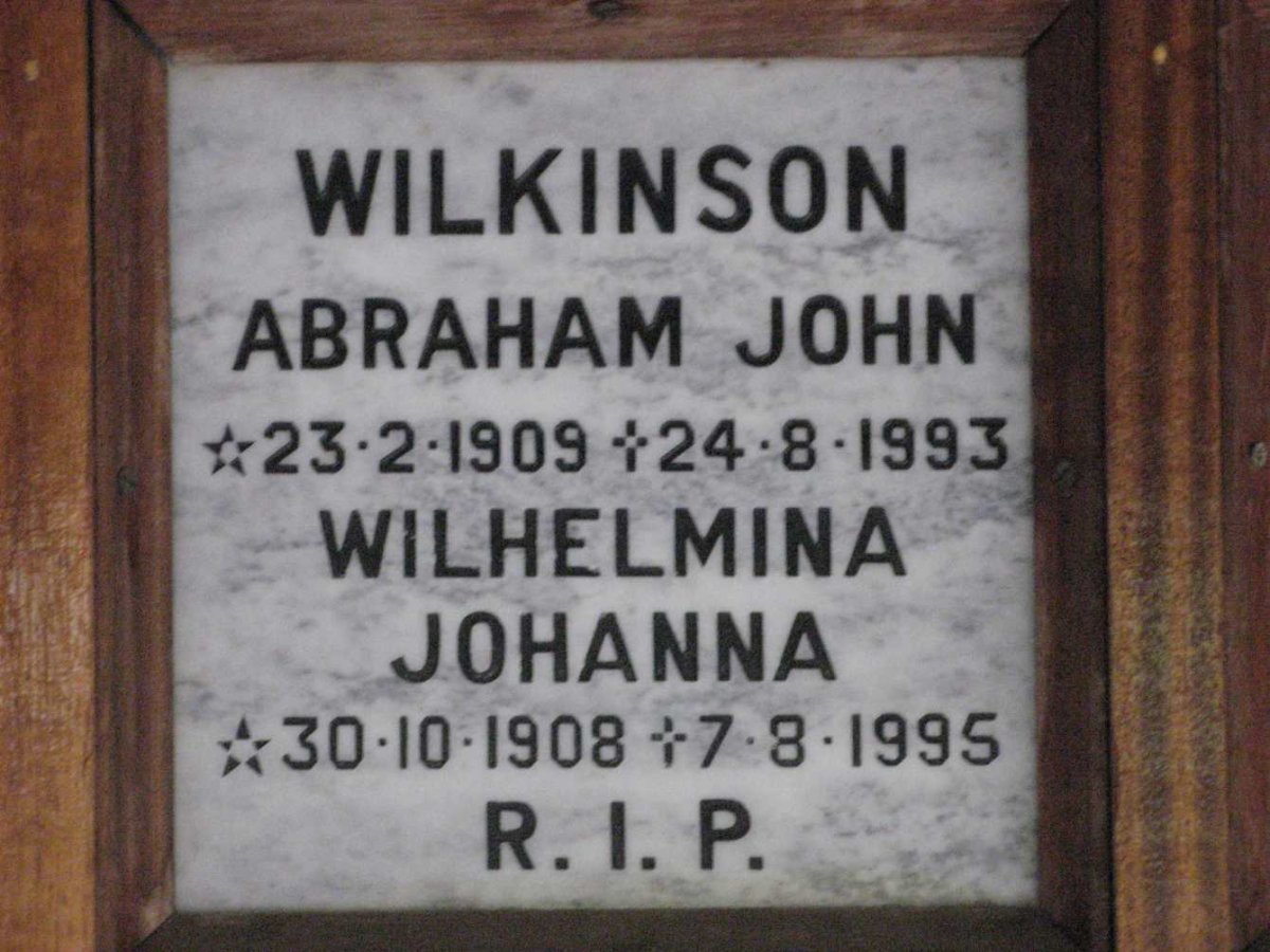 WILKINSON Abraham John 1909-1993 &amp; Wilhelmina Johanna 1908-1995