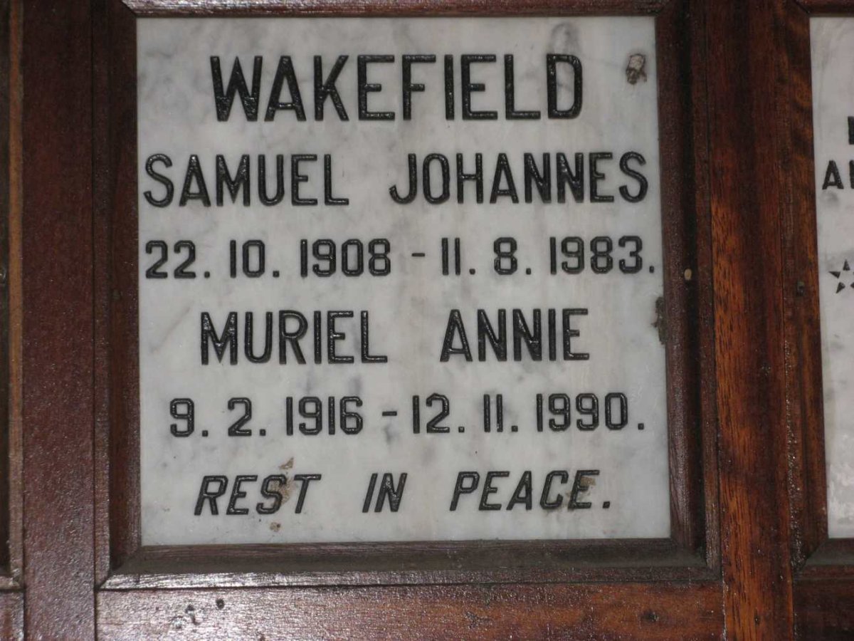 WAKEFIELD Samuel Johannes 1908-1983 &amp; Muriel Annie 1916-1990