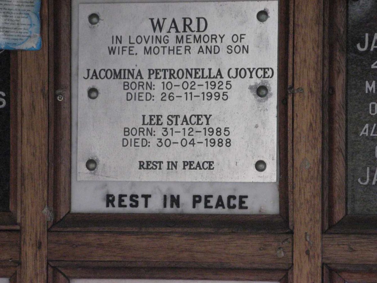 WARD Jacomina Petronella 1925-1995 :: WARD Lee Stacy 1985-1988