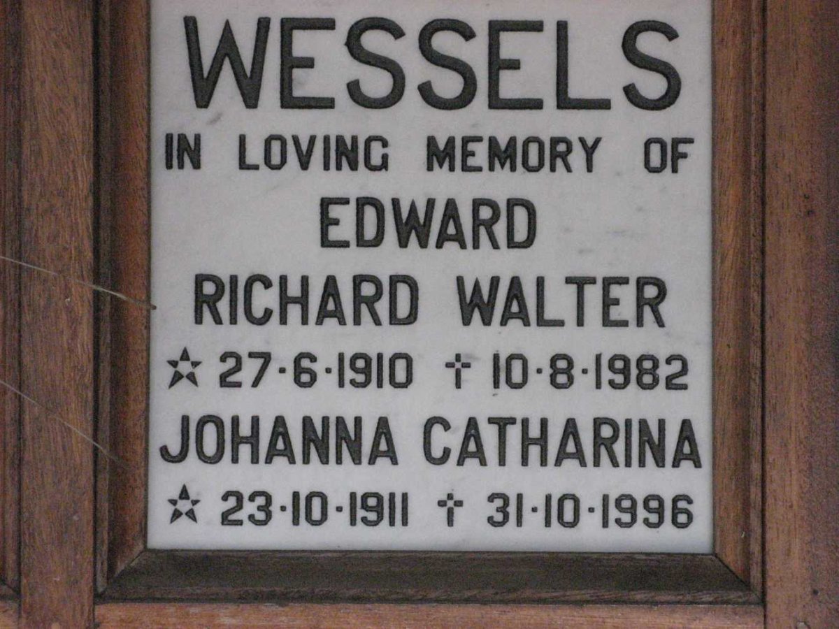 WESSELS Edward Richard Walter 1910-1982 &amp; Johanna Catharina 1911-1996