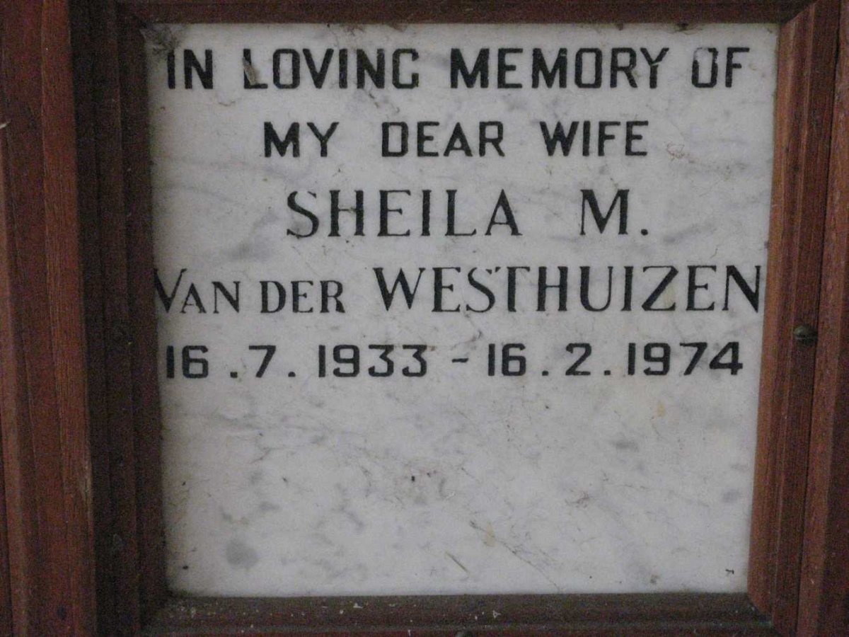 WESTHUIZEN Sheila M., van der 1933-1974
