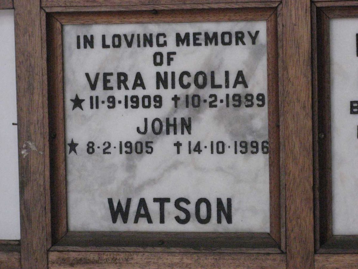WATSON John 1905-1996 &amp; Vera Nicolia 1909-1989