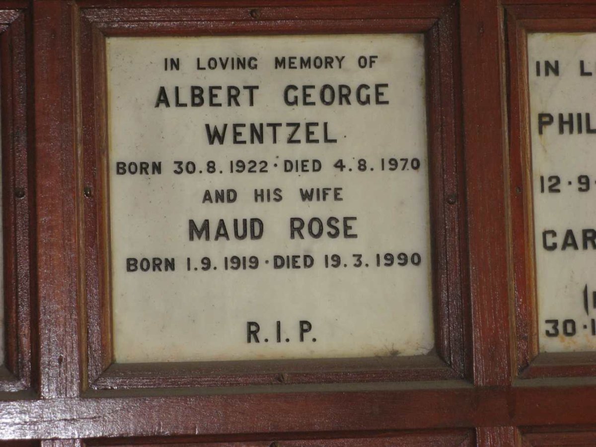 WENTZEL Albert George 1922-1970 &amp; Maud Rose 1919-1990