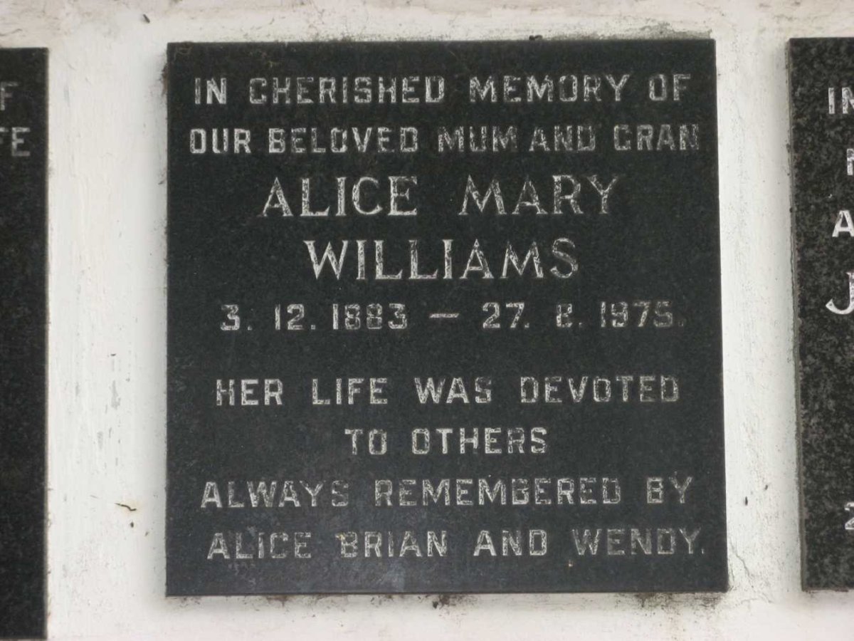 WILLIAMS Alice Mary 1883-1975