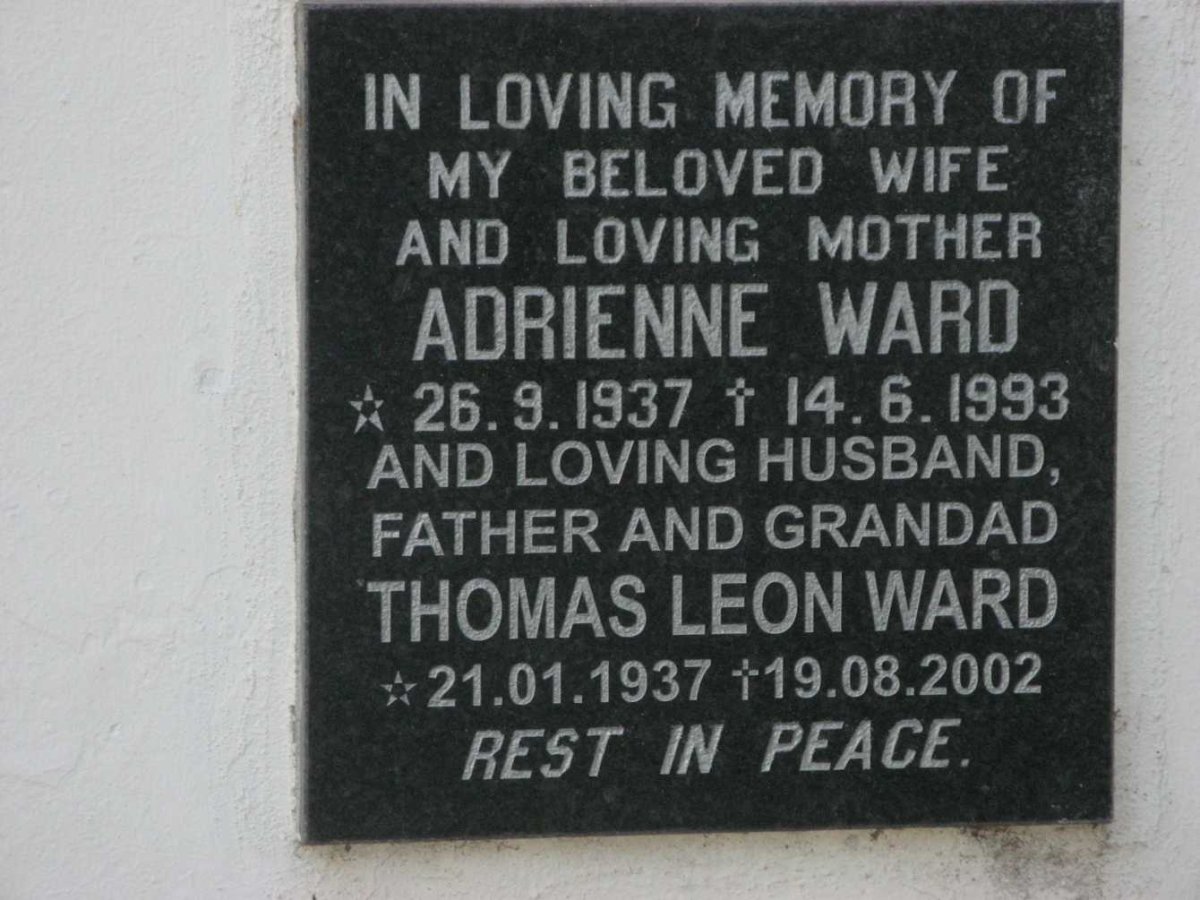 WARD Thomas Leon 1937-2002 &amp; Adrienne 1937-1993