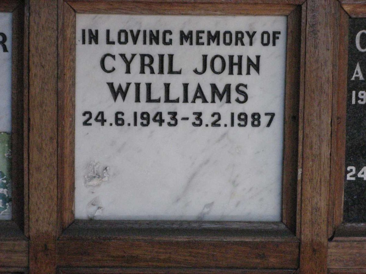 WILLIAMS Cyril John 1943-1987