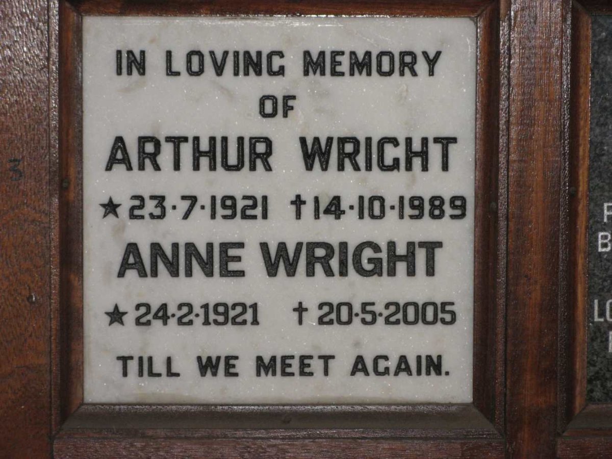 WRIGHT Arthur 1921-1989 &amp; Anne 1921-2005