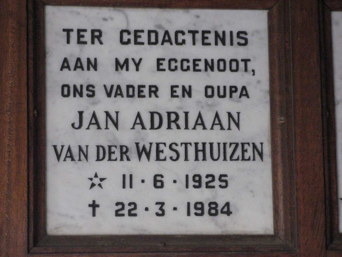 WESTHUIZEN Jan Adriaan, van der 1925-1984