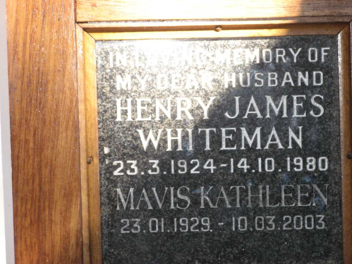 WHITEMAN Henry James 1924-1980 &amp; Mavis Kathleen 1929-2003