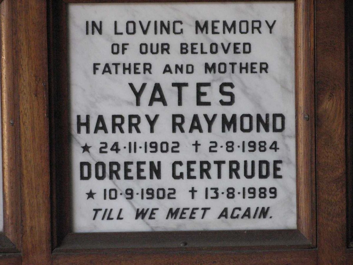YATES Harry Raymond 1902-1984 &amp; Doreen Gertrude 1902-1989