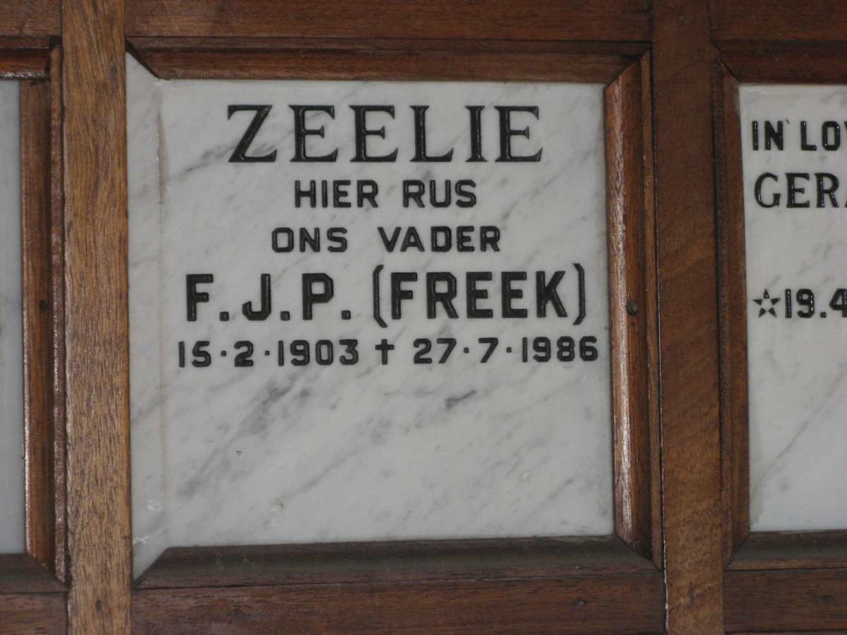 ZEELIE F.J.P. 1903-1986