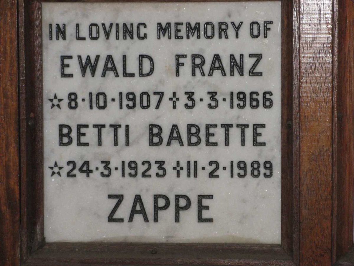 ZAPPE Ewald Franz 1907-1966 &amp; Betti Babette 1923-1989