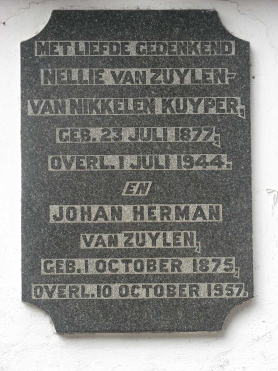 ZUYLEN Johan Herman, van 1875-1957 &amp; Nellie VAN NIKKELEN KUYPER 1877-1944