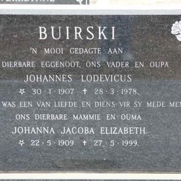 BUIRSKI Johannes Lodevicus 1907-1978 &amp; Johanna Jacoba Elizabeth 1909-1999