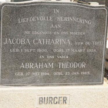 BURGER Abraham Theodor 1894-1965 &amp; Jacoba Catharina DU TOIT 1900-1958