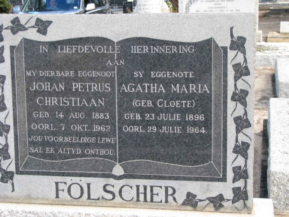 FÖLSCHER Johan Petrus Christiaan1883-1962 &amp; Agatha Maria CLOETE 1896-1964