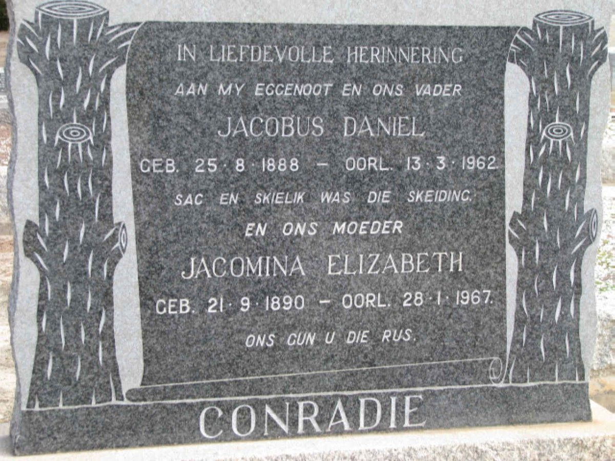 CONRADIE Jacobus Daniel 1888-1962 &amp; Jacomina Elizabeth 1890-1967