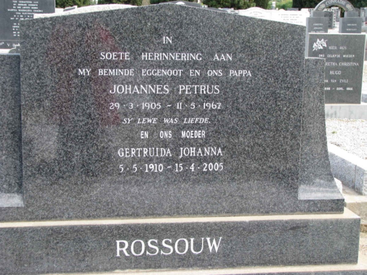 ROSSOUW Johannes Petrus 1905-1967 &amp; Gertruid Johanna 1910-2005