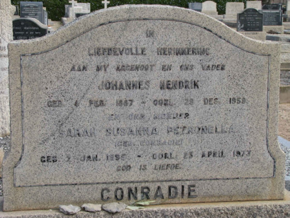 CONRADIE Johannes Hendrik 1887-1959 &amp; Sarah Susanna Petronella CONRADIE 1899-1973